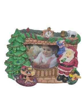 Vibrant Christmas-Themed Picture Frame | Santa & Tree Holiday Ornament 3"x2.5"